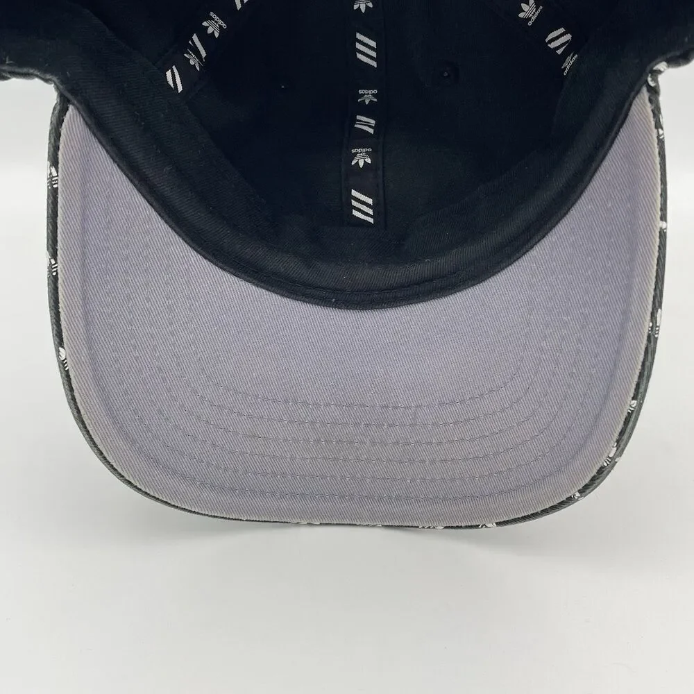 Adidas Trefoil Logo All Over Print Strapback Hat Black White OSFM Adjustable Cap